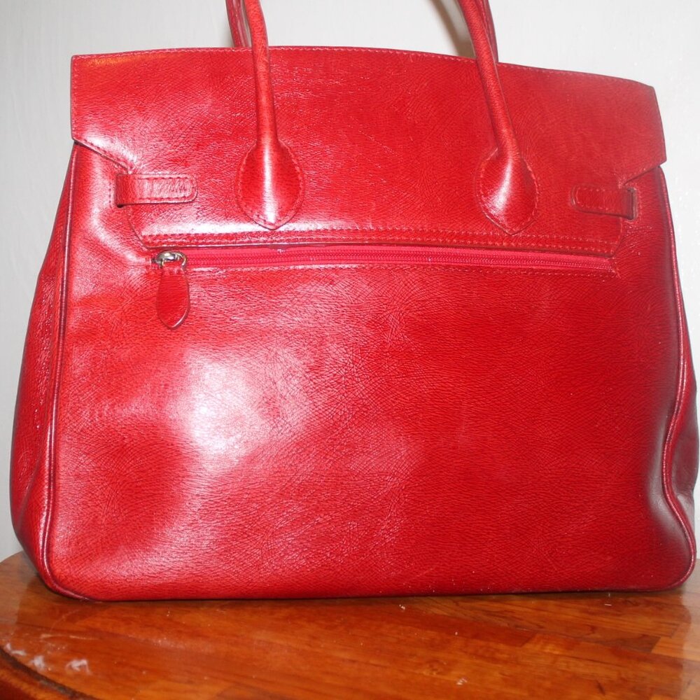 $498 Designer True Red Juliana Collezioni Status Leather Tote Bag w Lock & Key - Picture 5 of 10